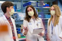 Scientists Jan Remsik, Adrienne Boire, and Jessica Wilcox in the lab
